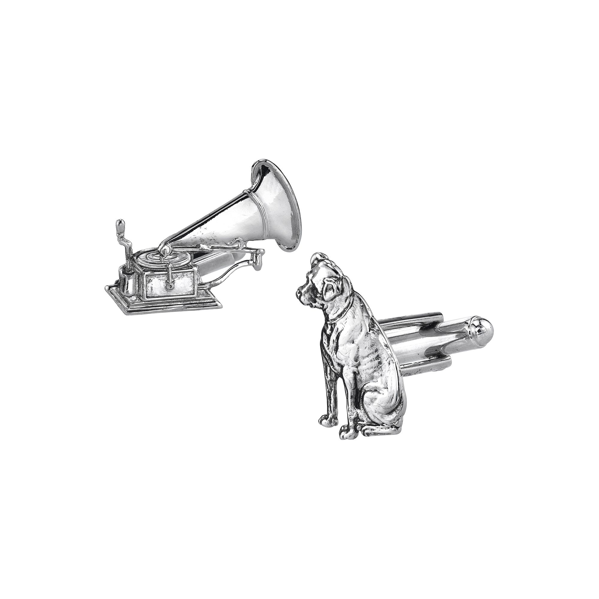 1928 Dog & Phonograph Cuff Links, Silver Tone