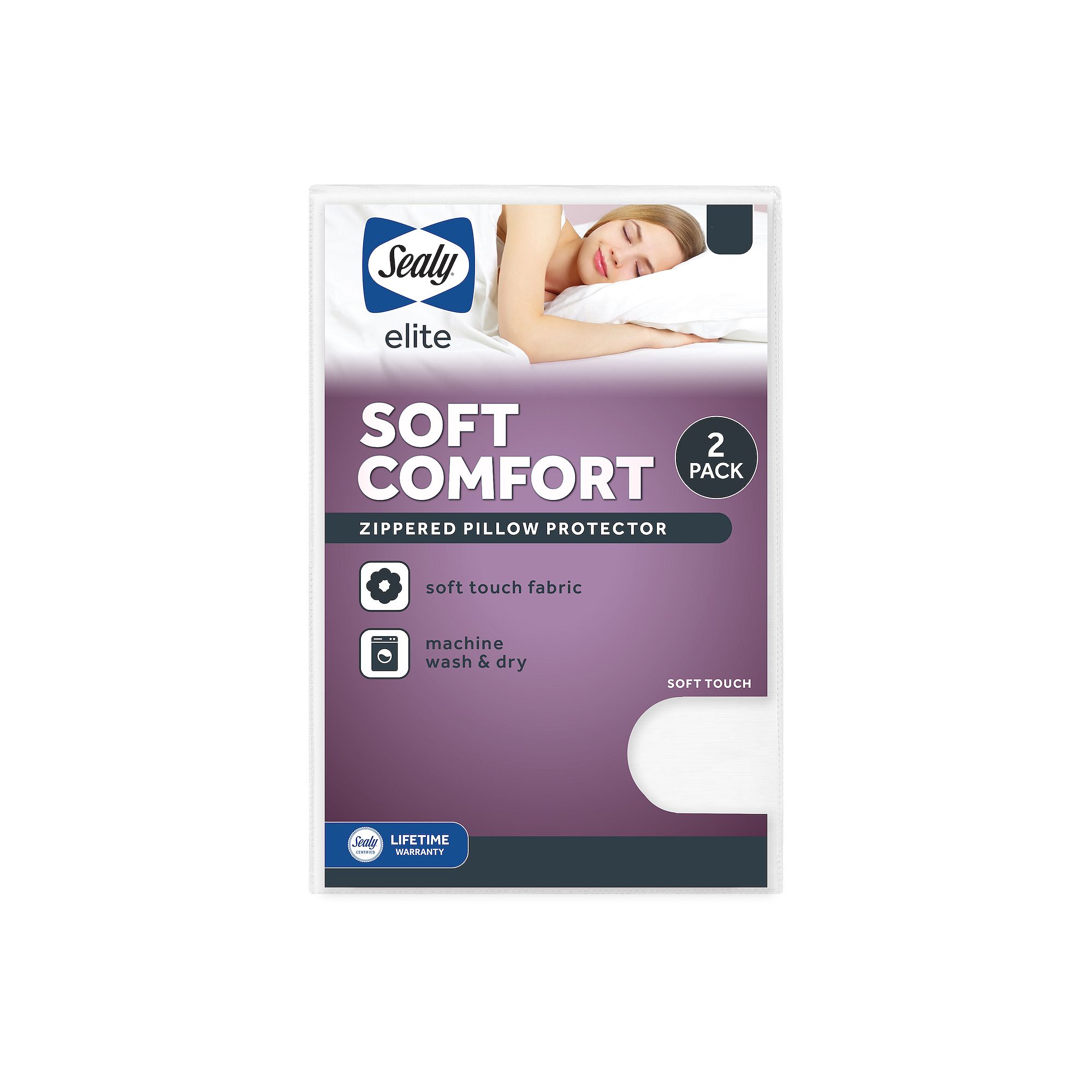 Sealy Elite 2-pack Soft Comfort Zippered Pillow Protector Set, White