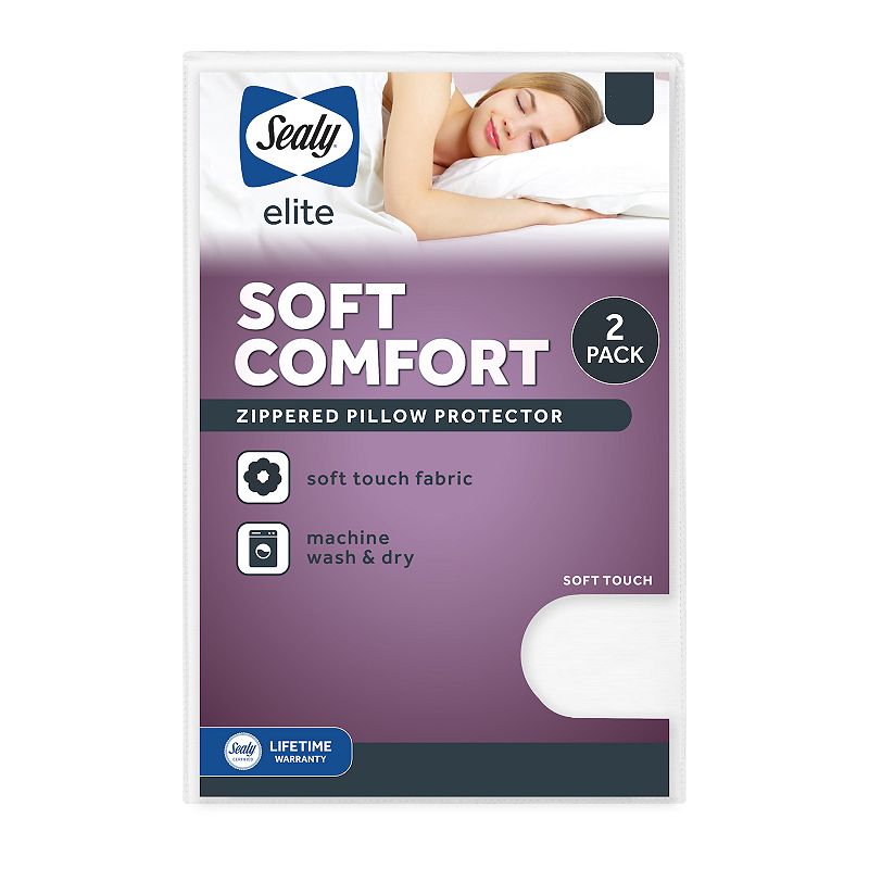 Sealy 2-pack Elite Soft Comfort Zippered Pillow Protector, White, Queen