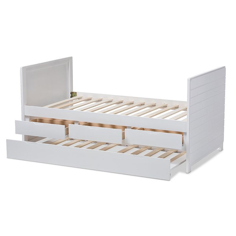 Baxton Studio Linna Walnut Twin Bed with Trundle, White
