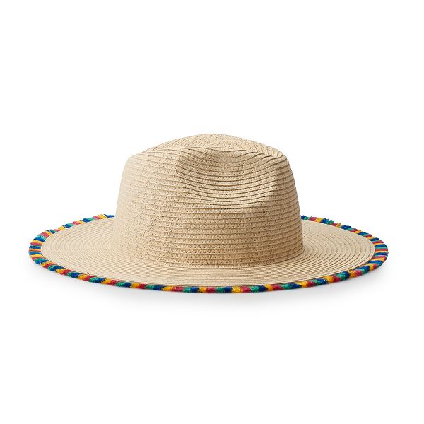 Juniors' Mudd® Rainbow Tassel Panama Hat