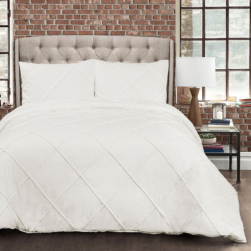 Lush Decor Diamond Pom Pom Comforter Set, White, King