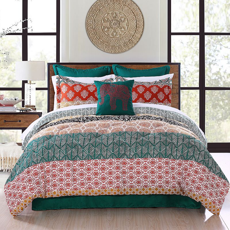 Lush Decor Bohemian Stripe Comforter Set, Turquoise/Blue, Full/Queen