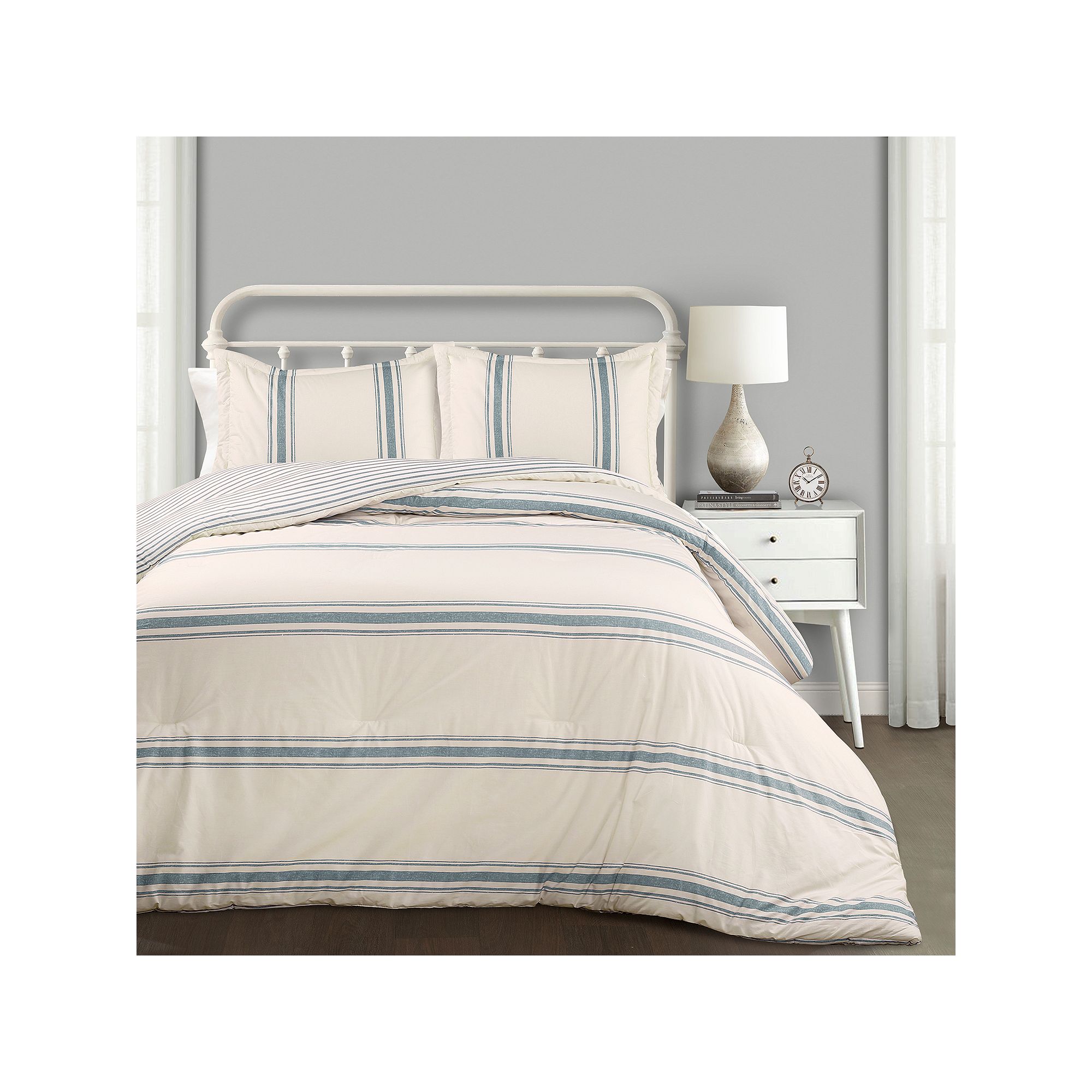 Lush Decor Farmhouse Stripe Comforter Set, Blue