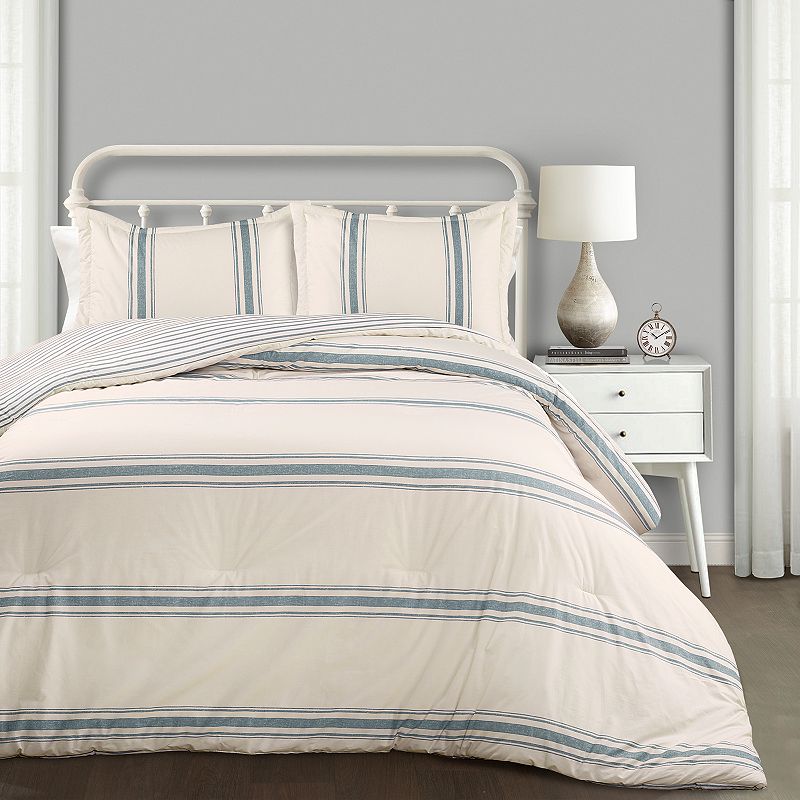 Lush Decor Farmhouse Stripe Comforter Set, Blue
