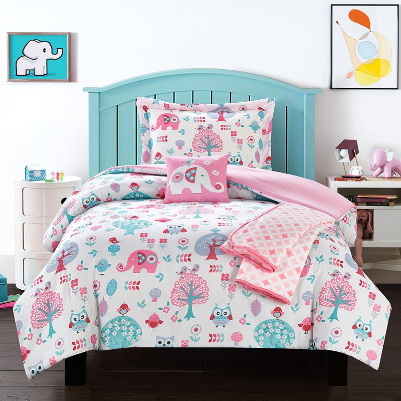 68242536 Chic Home Elephant Garden Comforter Set, Pink, Twi sku 68242536