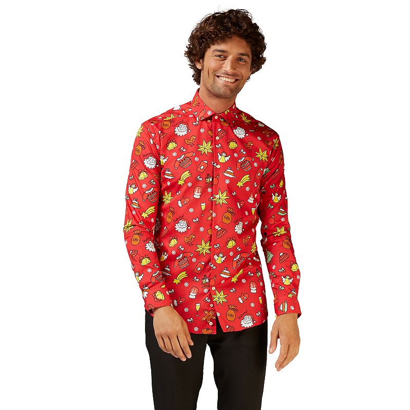Mens OppoSuits Christmas Icons Button-Down Shirt, Size: XS, Red