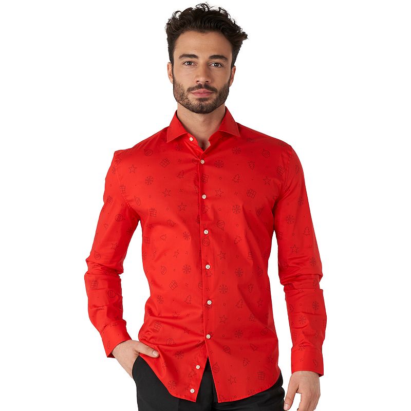 Mens OppoSuits Christmas Icons Button-Down Shirt, Size: XS, Red