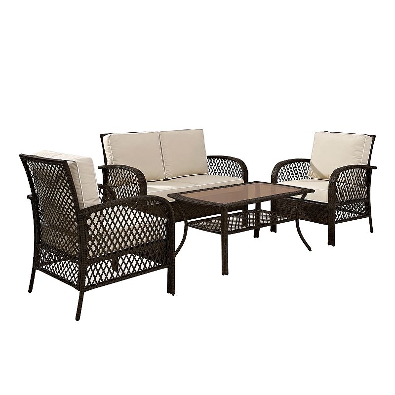 Crosley Furniture Tribeca 4-Piece Outdoor Wicker Seating Set in Brown with 