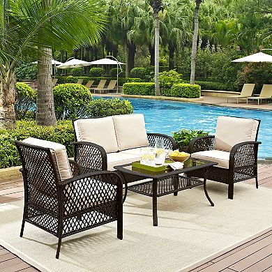 Crosley Furniture Tribeca 4-Piece Outdoor Wicker Seating Set in Brown with Sand Cushions