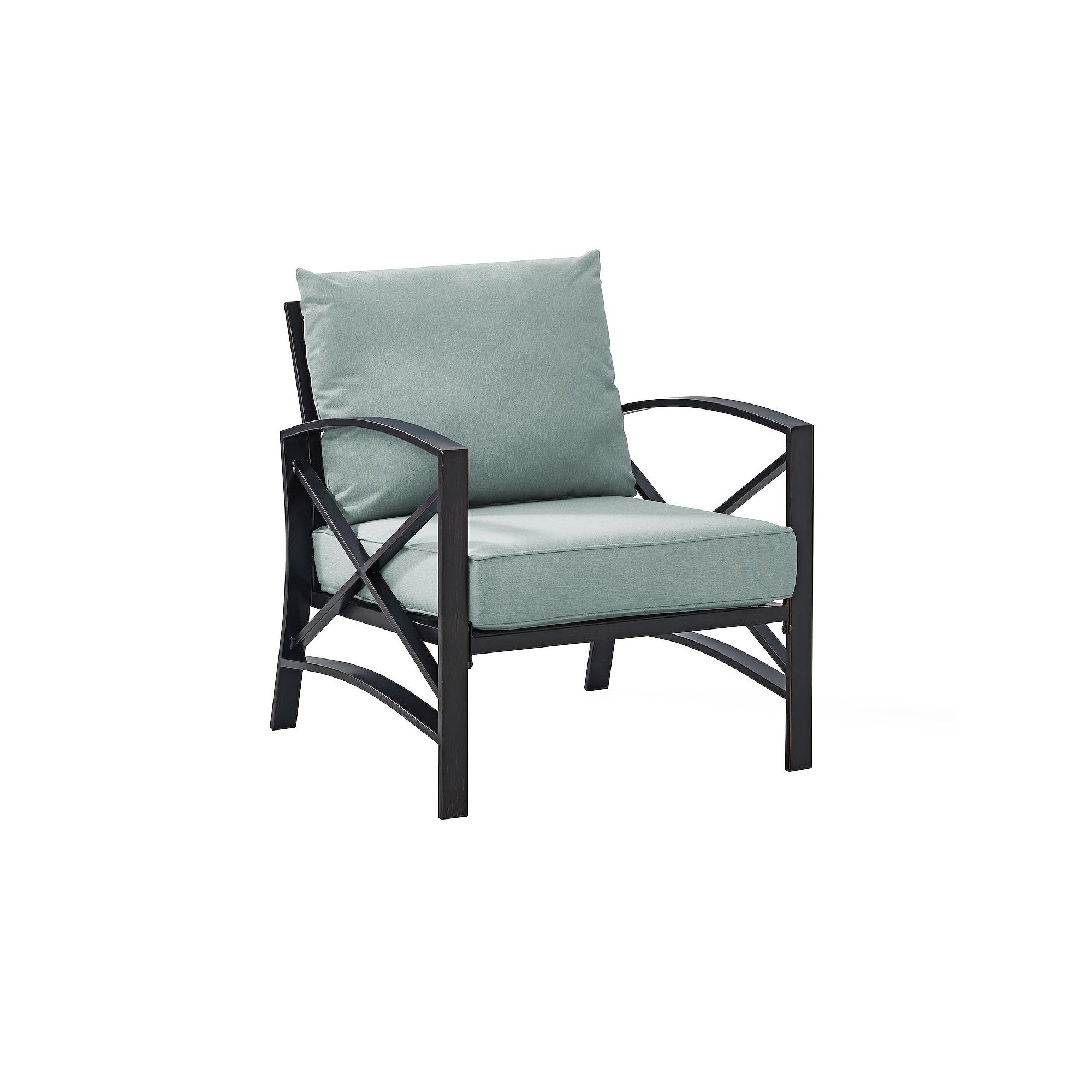 Crosley Kaplan Arm Chair with Mist Cushion, Oiled Bronze Green