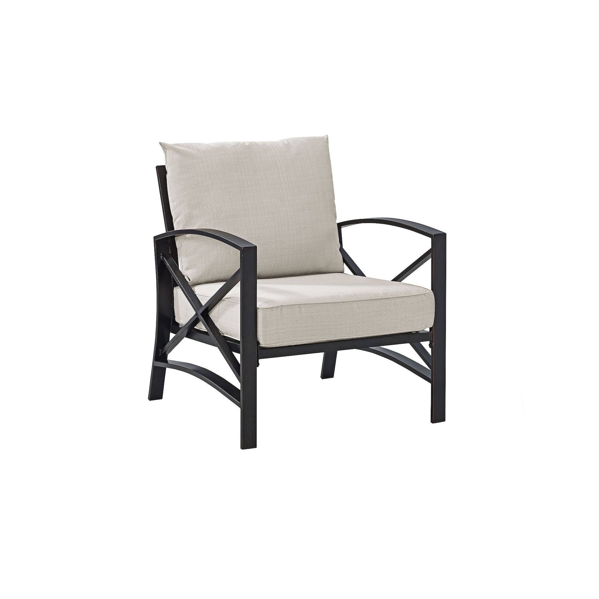 Crosley Kaplan Arm Chair with Mist Cushion, Oiled Bronze Oatmeal