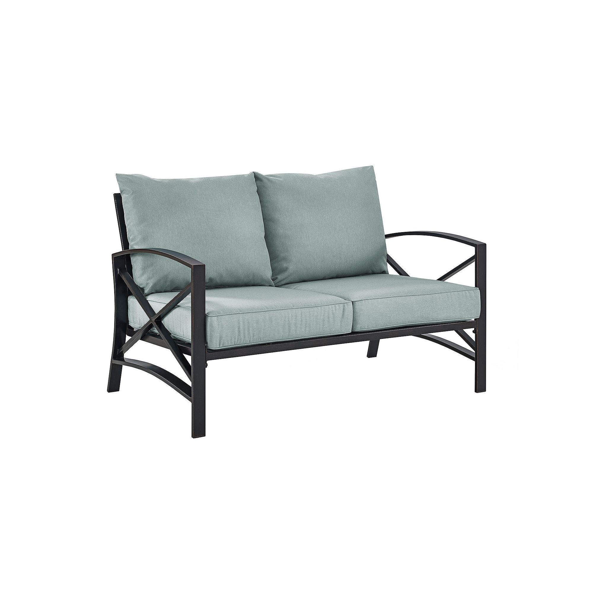 Crosley Furniture Kaplan Loveseat With Mist Cushion, Oiled Bronze Green