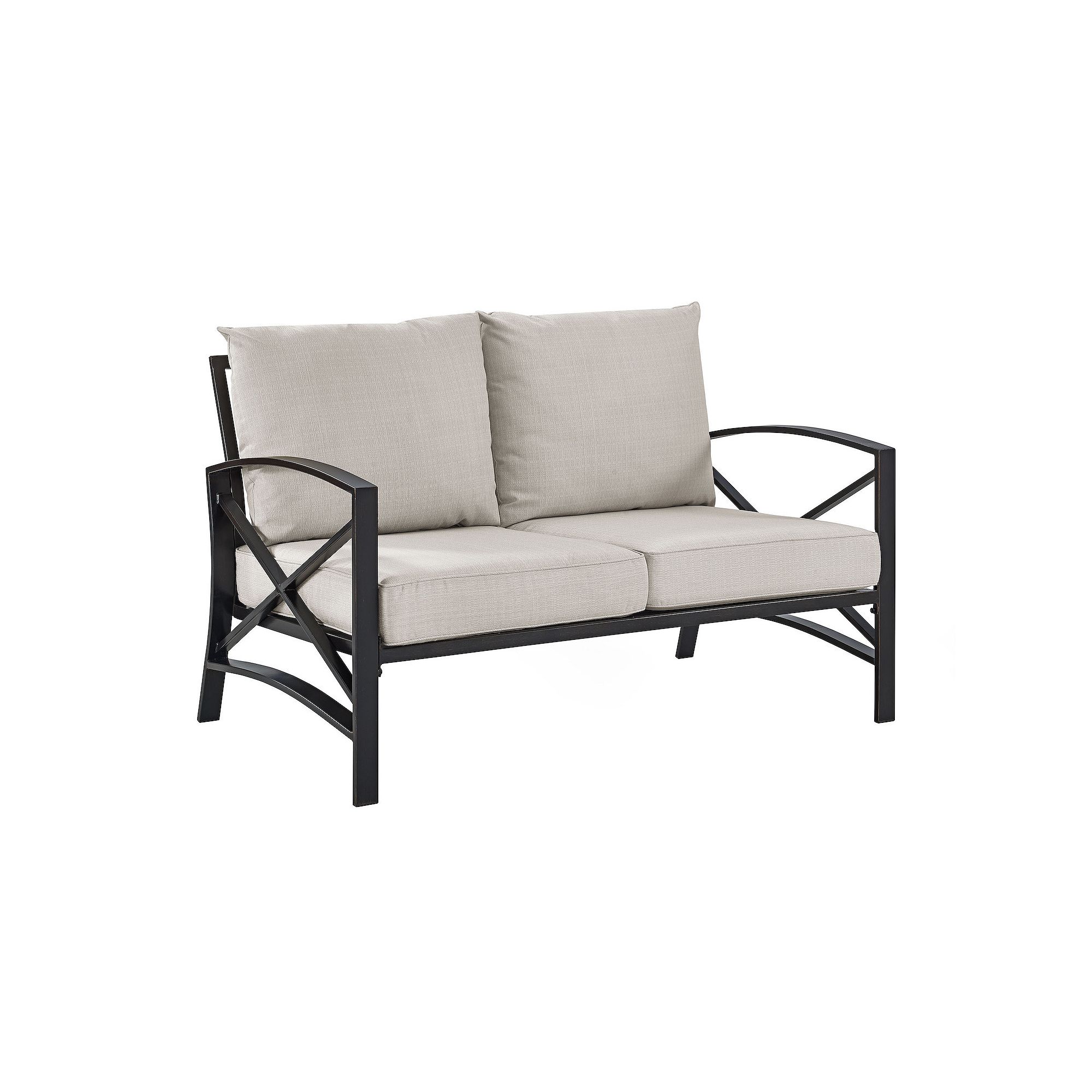 Crosley Furniture Kaplan Loveseat With Mist Cushion, Oiled Bronze Oatmeal