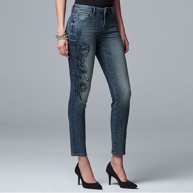 Women's Simply Vera Vera Wang Embroidered Mid-Rise Skinny Jeans