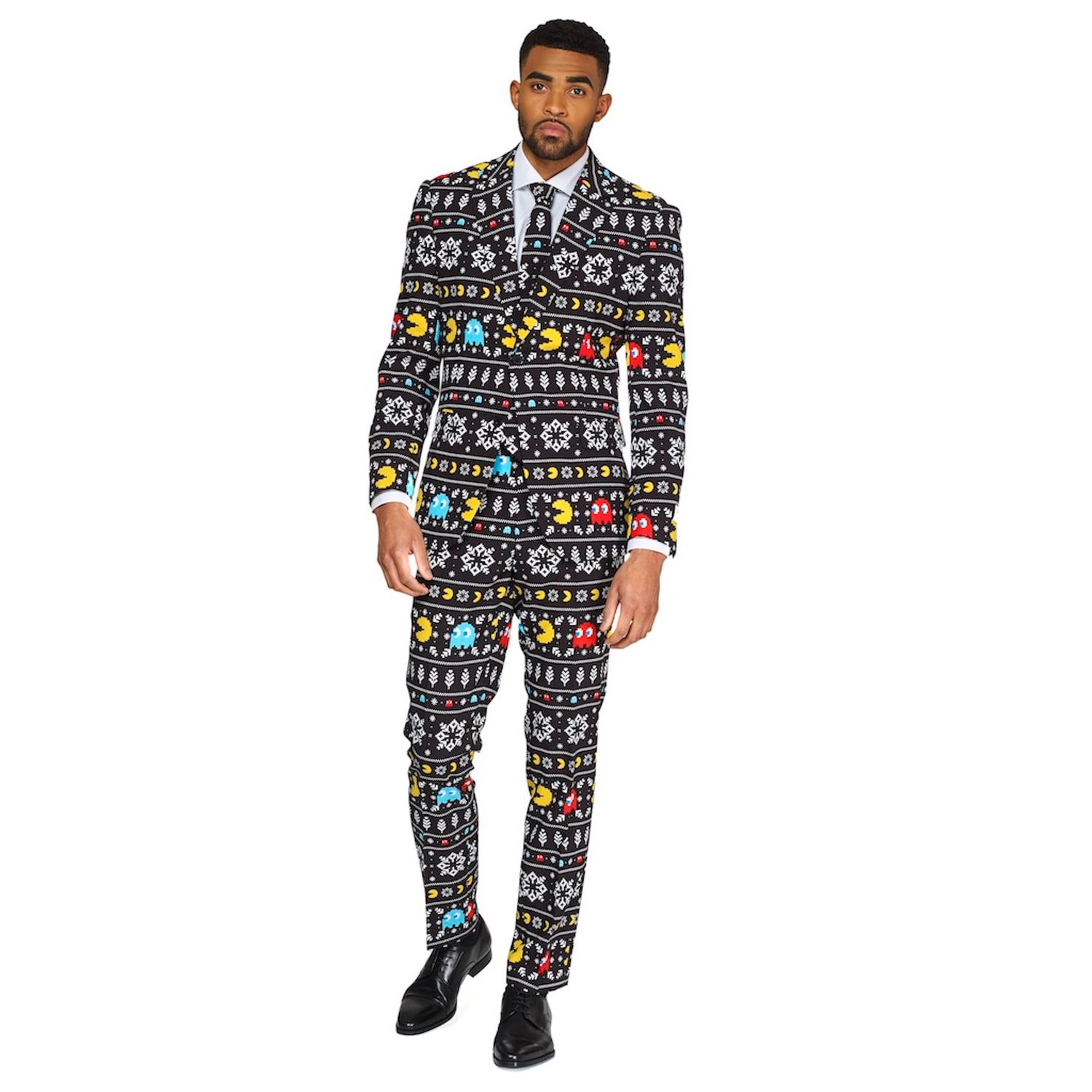 Men's OppoSuits Shiny Silver Slim-Fit Novelty Party Suit & Tie Set