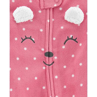 Baby Girl Carter's Polka Dot Bear Zip-Up Fleece Sleep & Play