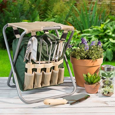 Pure Garden Folding Garden Stool & Tools 7-piece Set