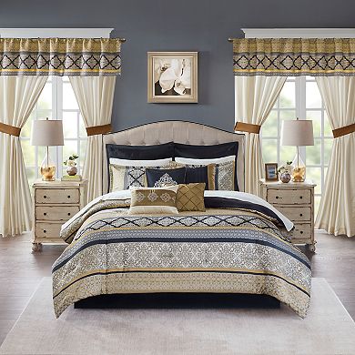Madison Park Essentials Harriet 24-piece Complete Comforter Set with Sheets and Curtains