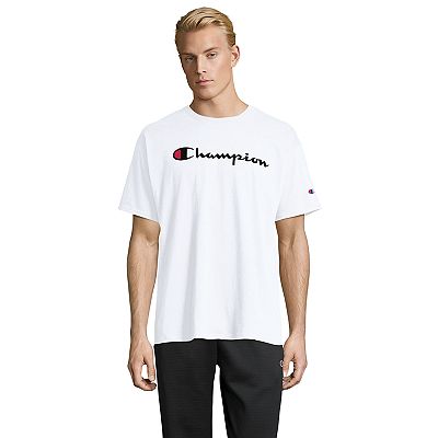 Champion Men s Graphic Jersey Tee Script Logo White