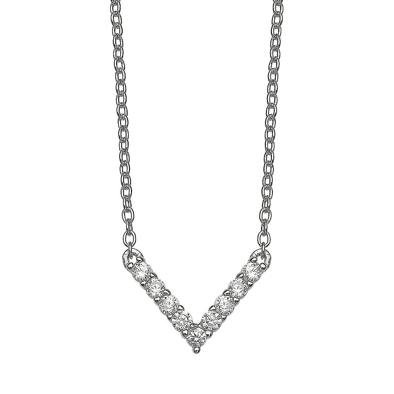 PRIMROSE Chevron Cubic Zirconia Necklace, Womens, Size: 18, Silver