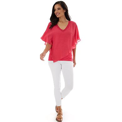 Womens Juniors Apt. 9 GAUZY TEXTURE ASYM HEM POPOVER W/CROCHET BK