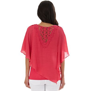 Womens Juniors Apt. 9 GAUZY TEXTURE ASYM HEM POPOVER W/CROCHET BK