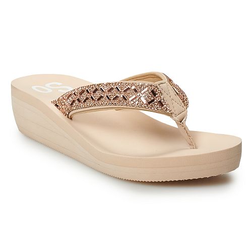 SOÂ® Essie Women's Bling Wedge Thong Sandals