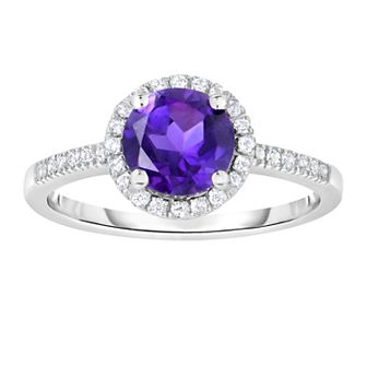 10k White Gold Gemstone & White Topaz Halo Ring