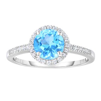 Oro Leoni 10k White Gold Gemstone & White Topaz Halo Ring