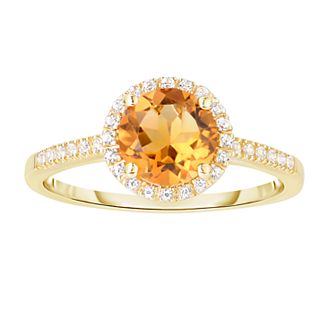 Oro Leoni 10k Gold Gemstone & White Topaz Halo Ring
