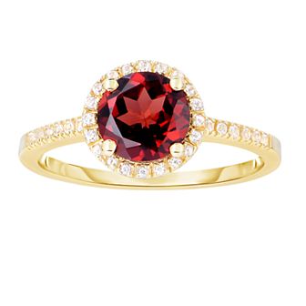Oro Leoni 10k Gold Gemstone & White Topaz Halo Ring