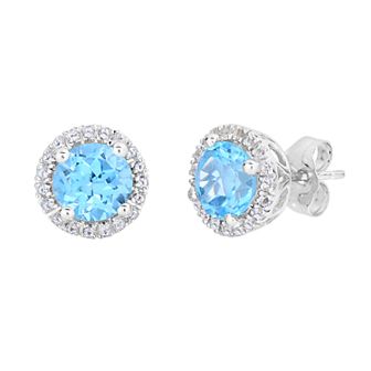 Oro Leoni 10k White Gold Gemstone & White Topaz Halo Stud Earrings