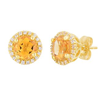 Oro Leoni 10k Gold Gemstone & White Topaz Halo Stud Earrings