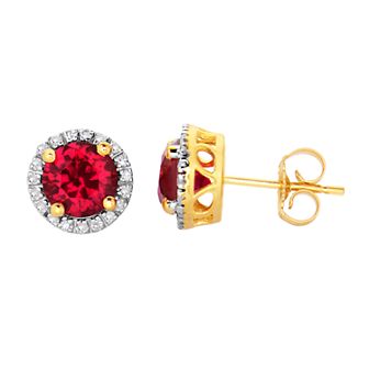 10k Gold Gemstone & White Topaz Halo Stud Earrings
