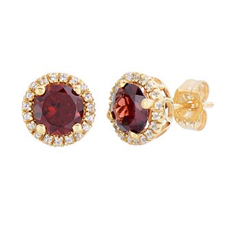 Oro Leoni 10k Gold Gemstone & White Topaz Halo Stud Earrings