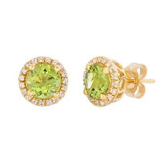 Oro Leoni 10k Gold Gemstone & White Topaz Halo Stud Earrings