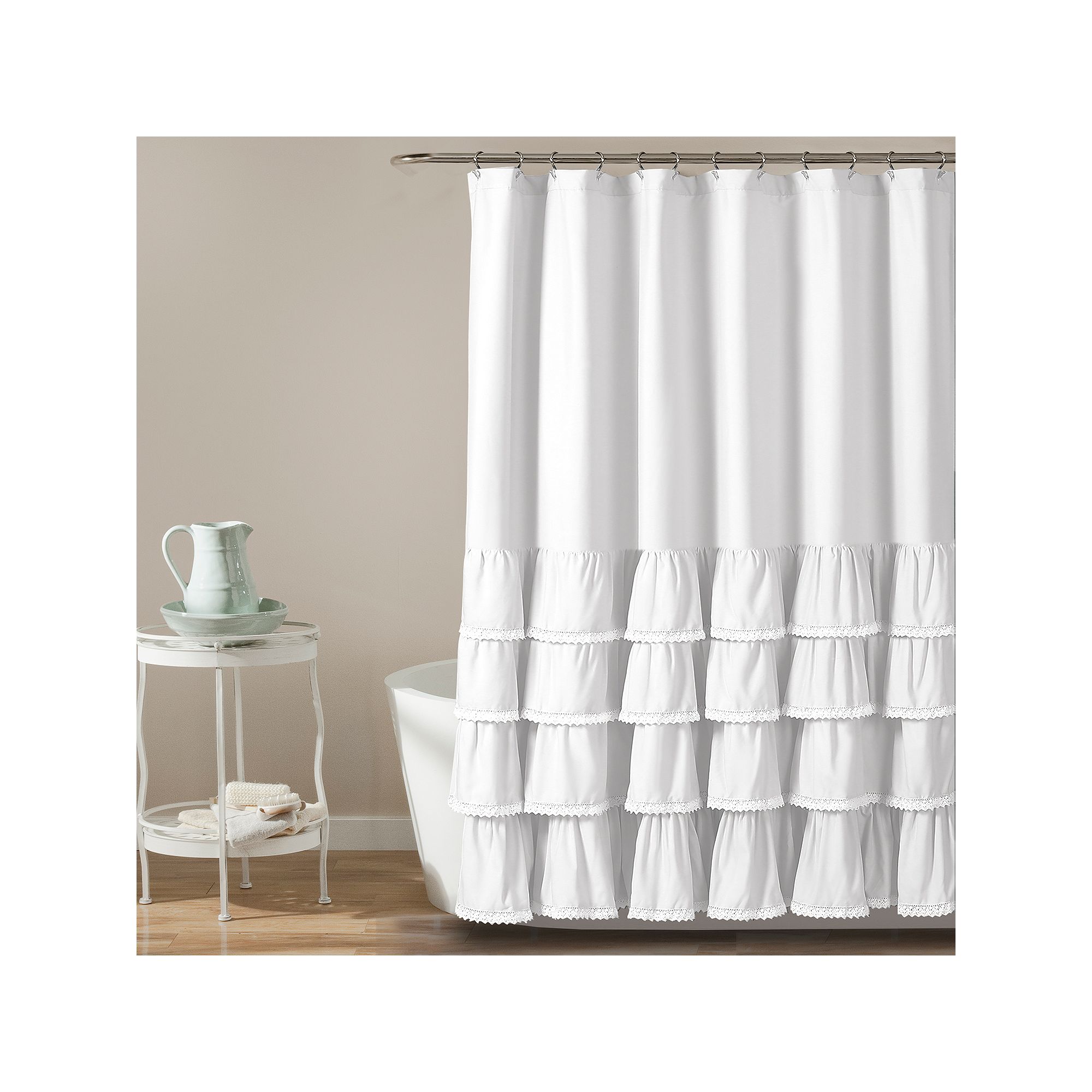 Lush Decor Ella Lace Ruffle Shower Curtain, Size: 72X72, White