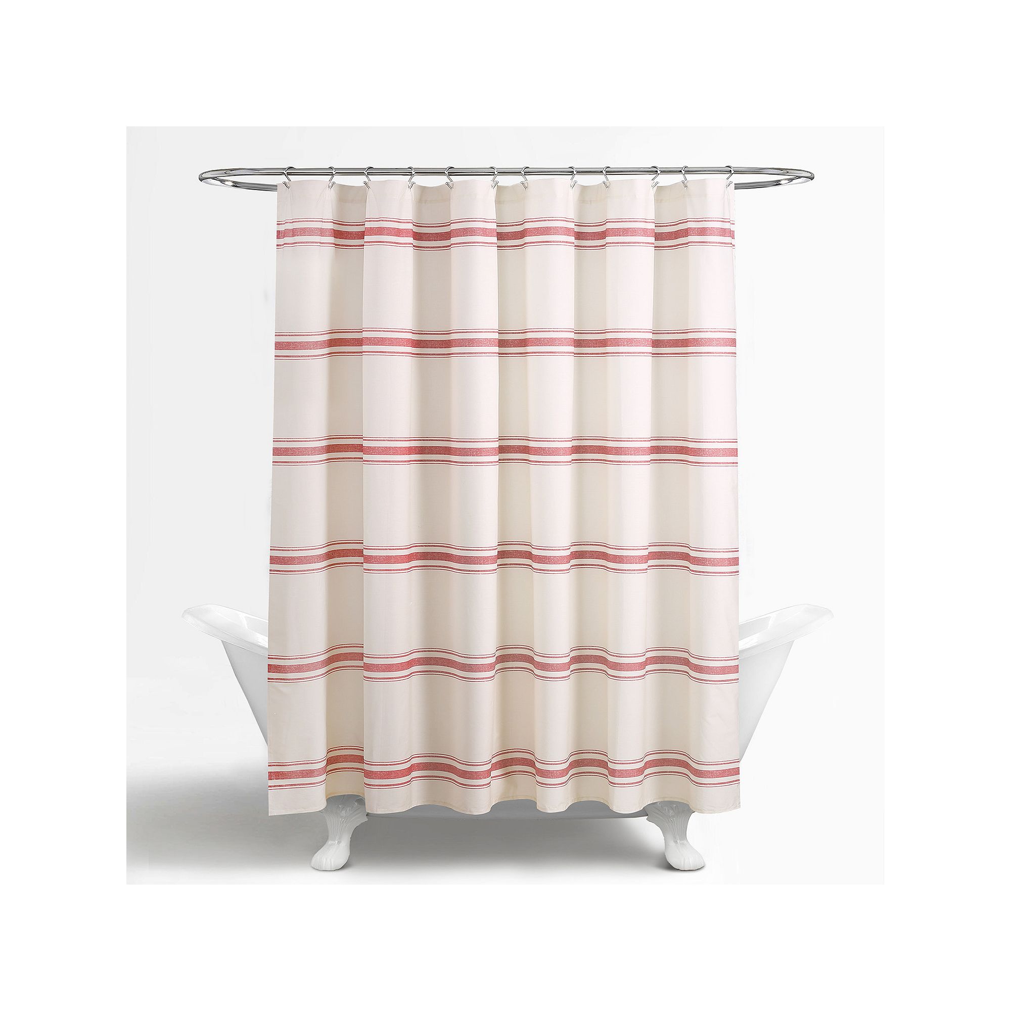 Lush Decor Farmhouse Stripe Shower Curtain, Size: 72X72, Red