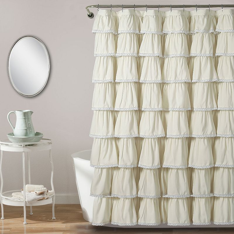 Lush Decor Lace Ruffle Shower Curtain, Beig/Green, 72X72