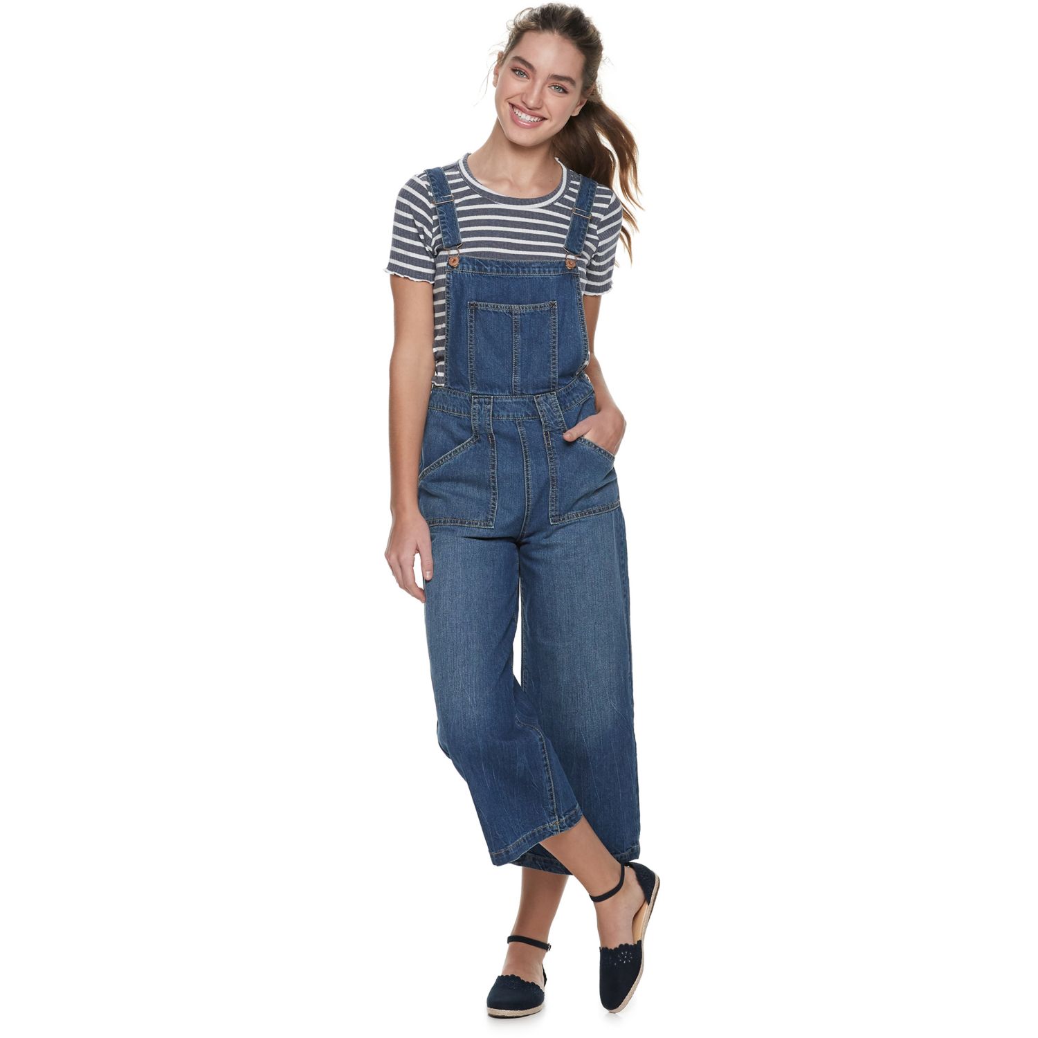 denim overalls wide leg