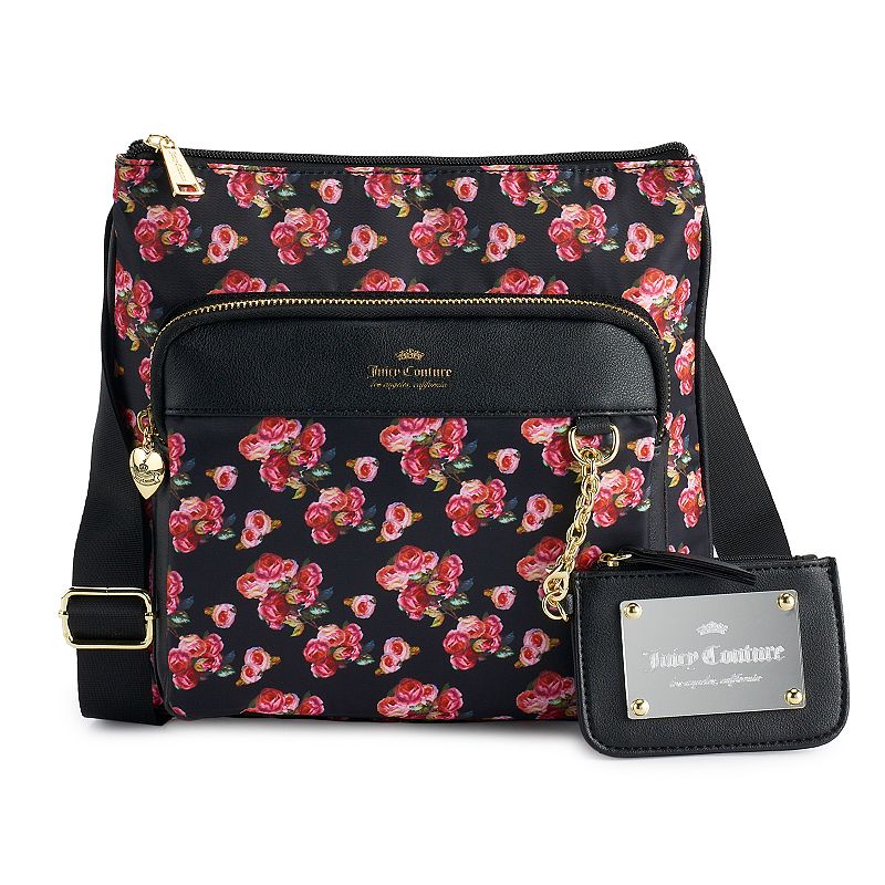 Juicy Couture Varsity Blooms Mid Crossbody Bag, Black