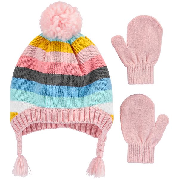 Toddler Girl Carter S Striped Hat Mittens Set - girl with nike hat ponytail roblox super cheap great prices