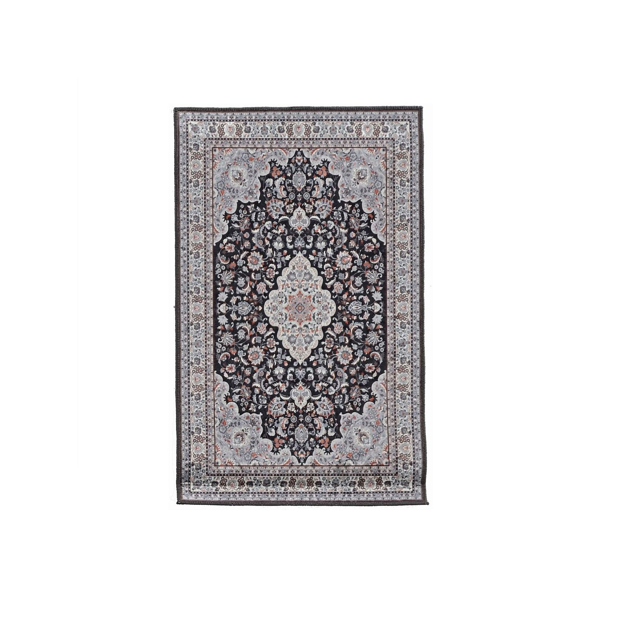 Linon Emerald Medallion Rug, Gray Black
