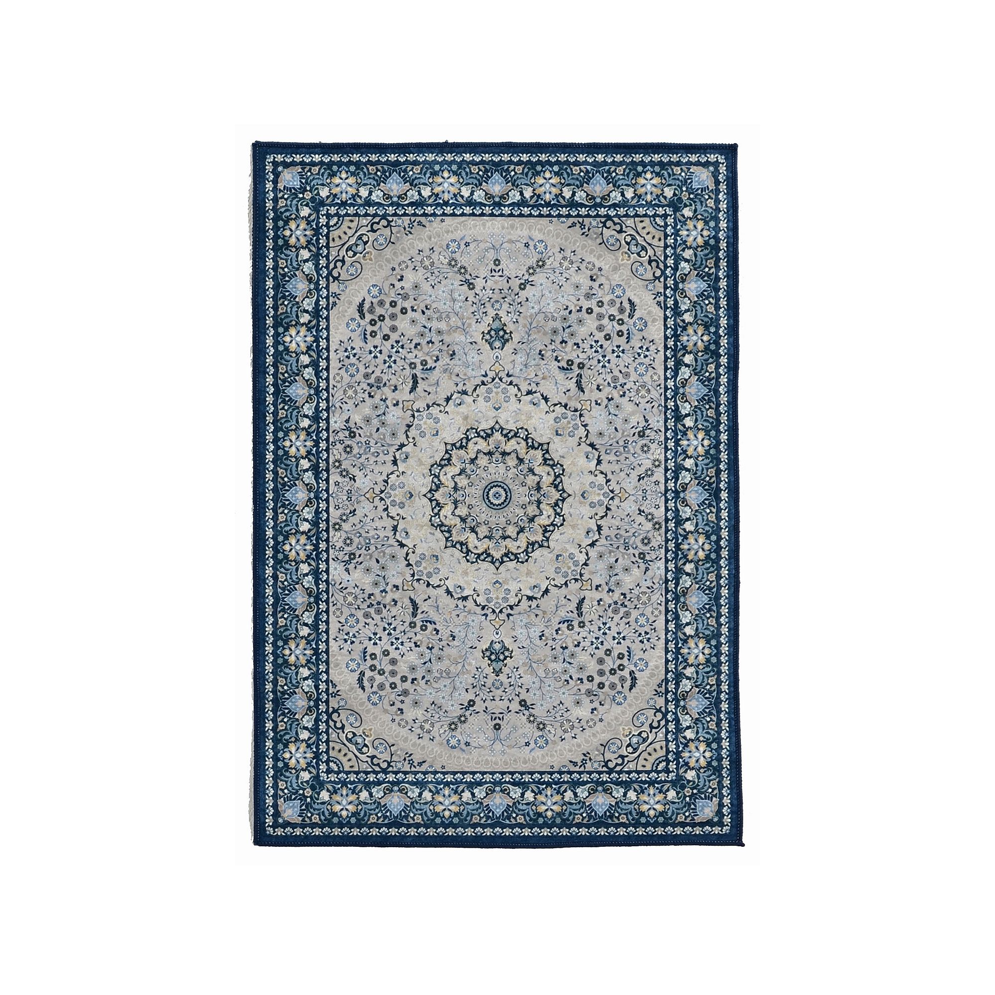 Linon Emerald Oval Design Rug, Ivory Rust Blue