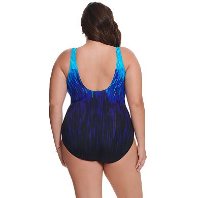 Plus Size Great Lengths Waterfall Ombre Scoopback Highneck One Piece