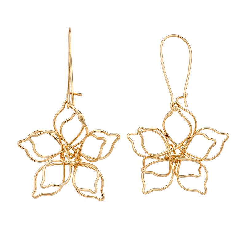 LC Lauren Conrad Gold Tone Open-Work Flower Drop Earrings, Womens