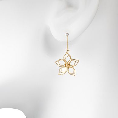 LC Lauren Conrad Gold Tone Open-Work Flower Drop Earrings