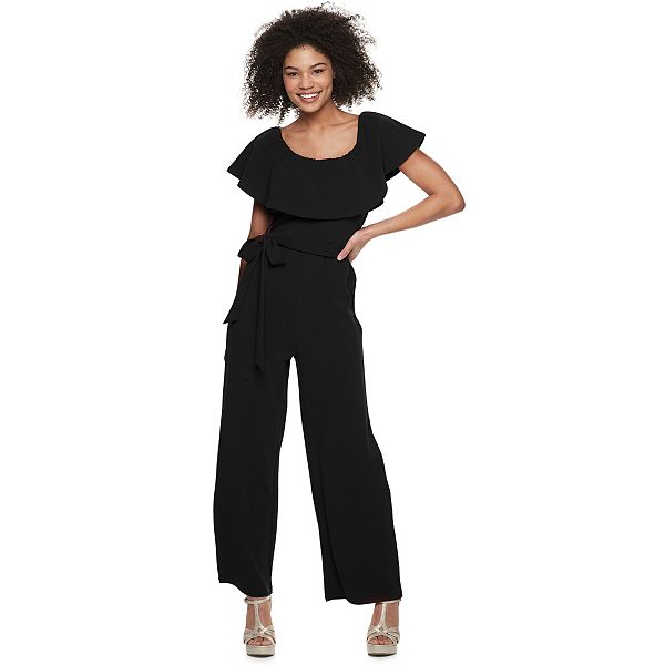 Juniors' Almost Famous Ruffled Flounce Cropped Jumpsuit