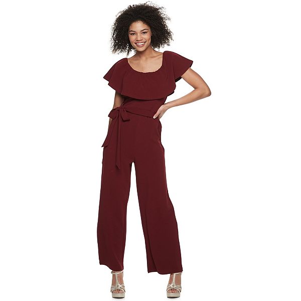 Juniors' Almost Famous Ruffled Flounce Cropped Jumpsuit